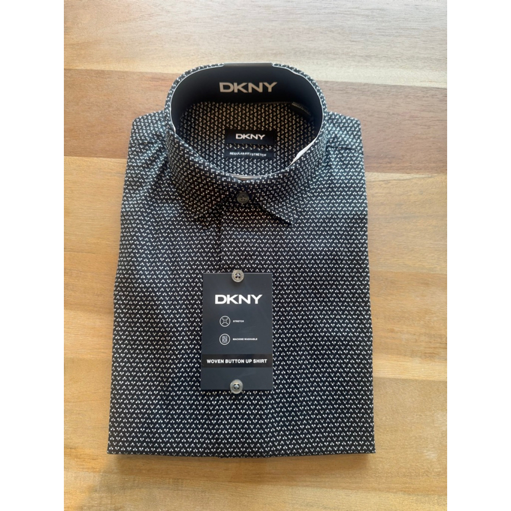 DKNY Men's Black and White Pattern Button Down Shirt M